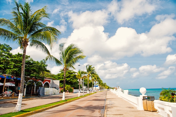 View on a road in Cozumel during a sunny morning