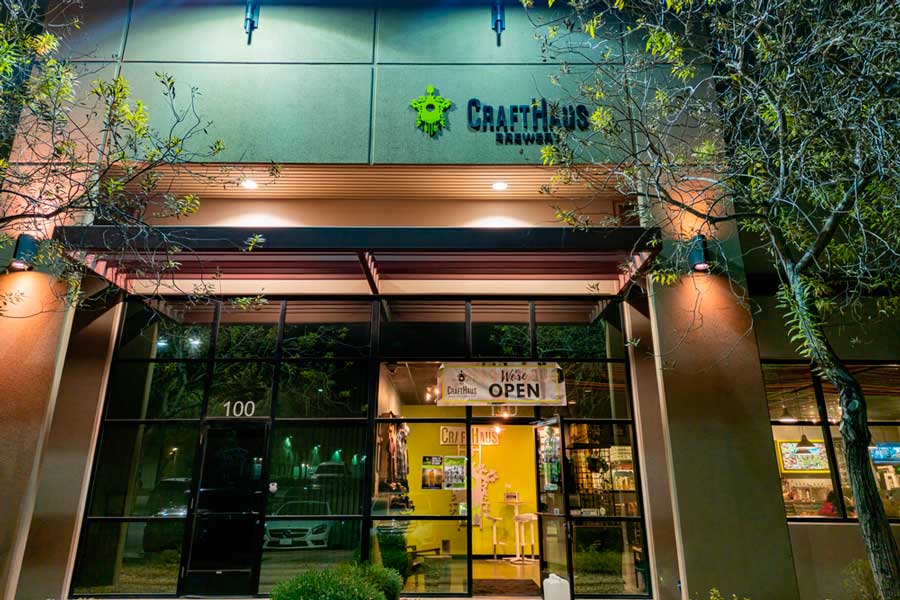 View of the entrance to CraftHaus Brewery.