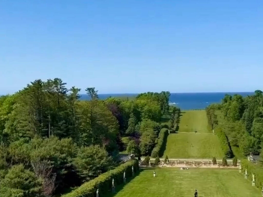View of the lawn and sea from Castle Hill on Crane Estate