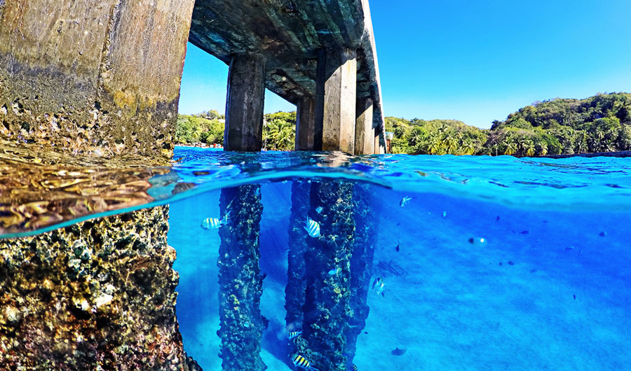 Underwater view of Crash Boat Pier