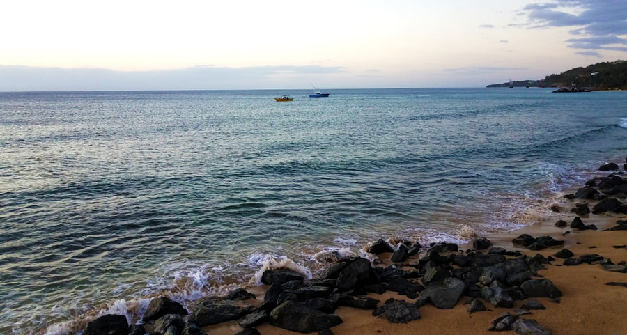 View of a rocky shoreline in Aguadilla