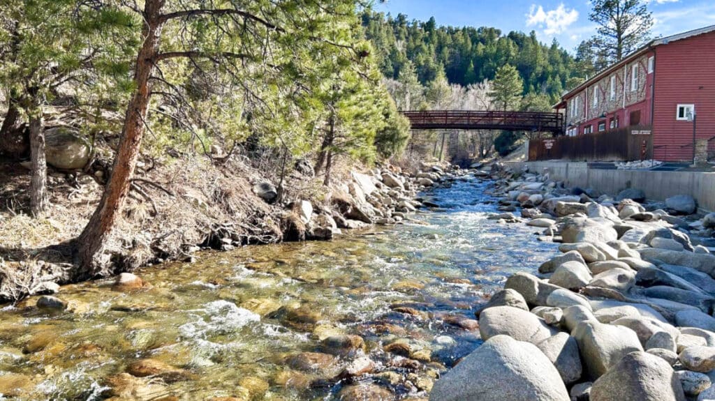 A bridge over the Chalk Creek in Mt. Princeton Hot Springs Resort