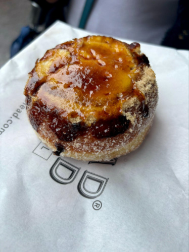Closeup look of the crème brûlée donut from Bread Ahead