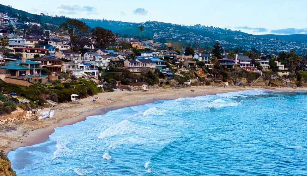Aerial view of the Crescent Bay Beach and skyline, as seen from Crescent Bay Point Park