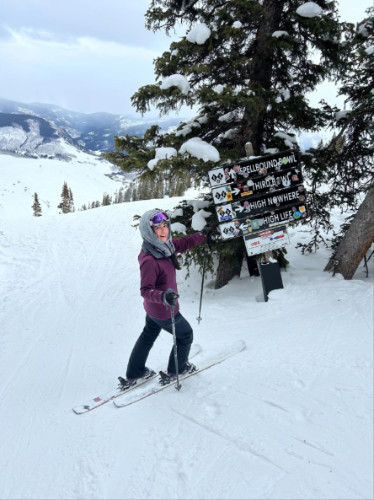 The author, Abigail Bliss skiing in Crested Butte Mountain Resort