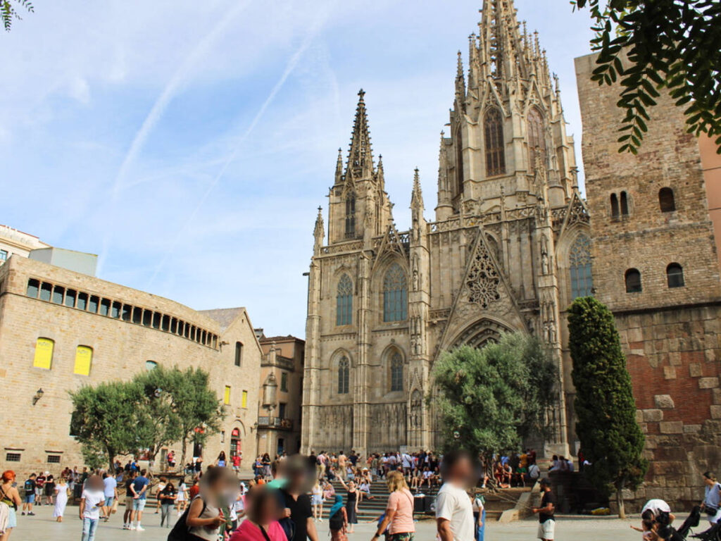 View of the people wandering in front of the Barcelona Cathedral