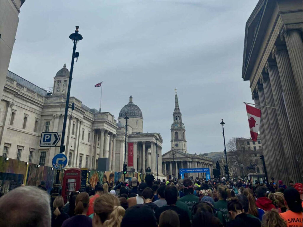 The crowd outside National Gallery on a Winter London day
