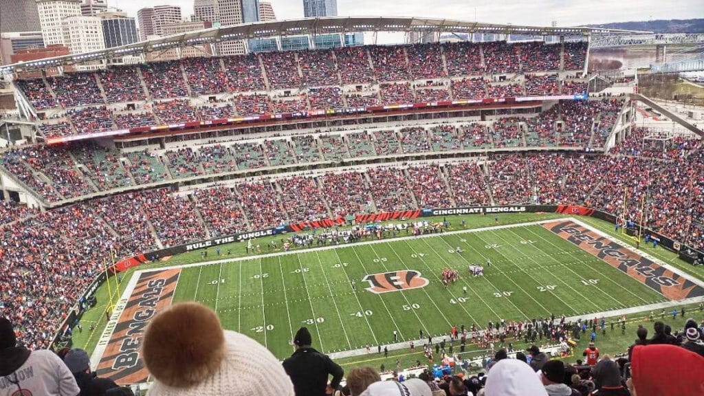 View of the crowd at the Paul Brown Stadium watching the Bengals' football game