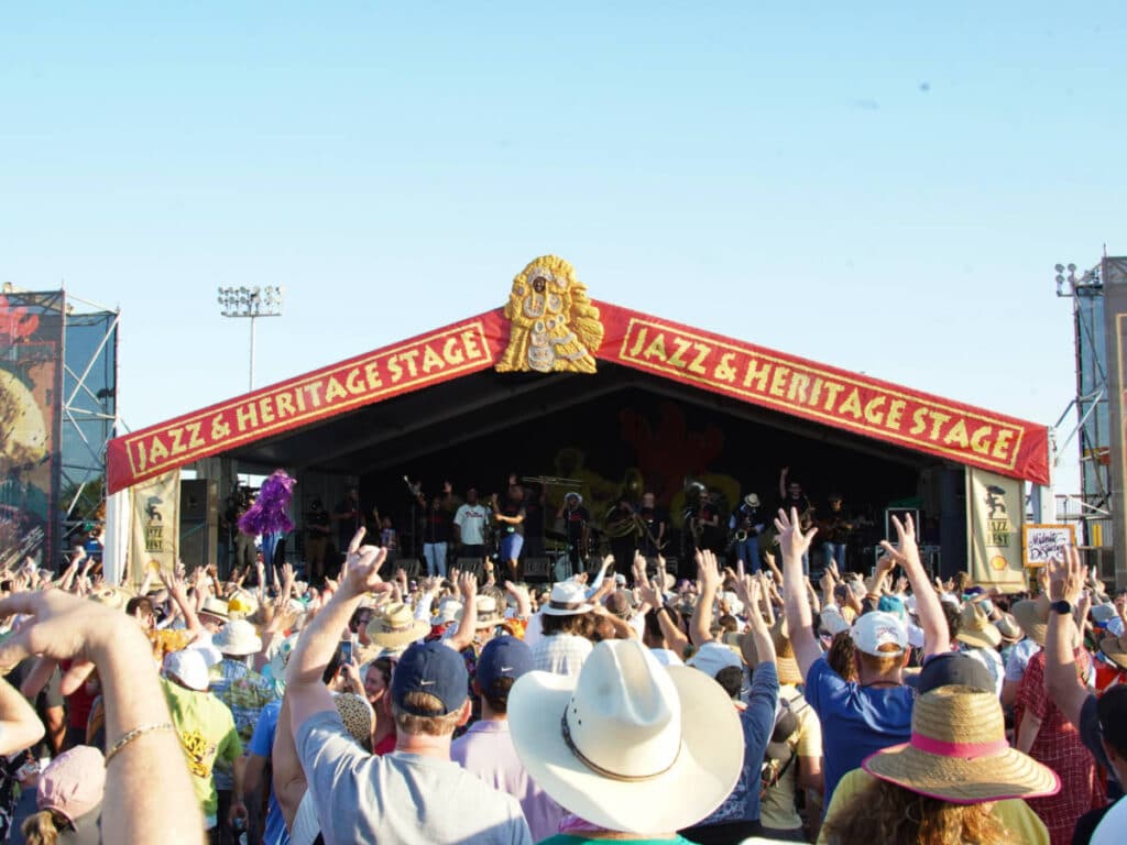 View of the crowd enjoying the New Orleans Jazz and Heritage Festival