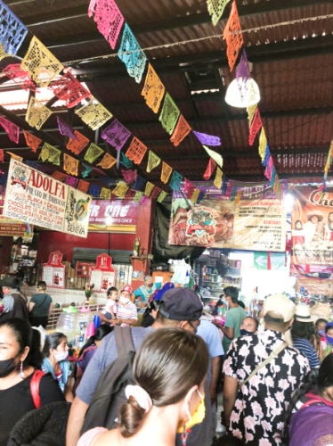 View of the crowd inside the local Oaxacan market