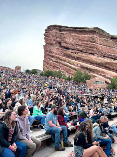 View of the crowd sitting at the Red Rocks Park & Amphitheatre