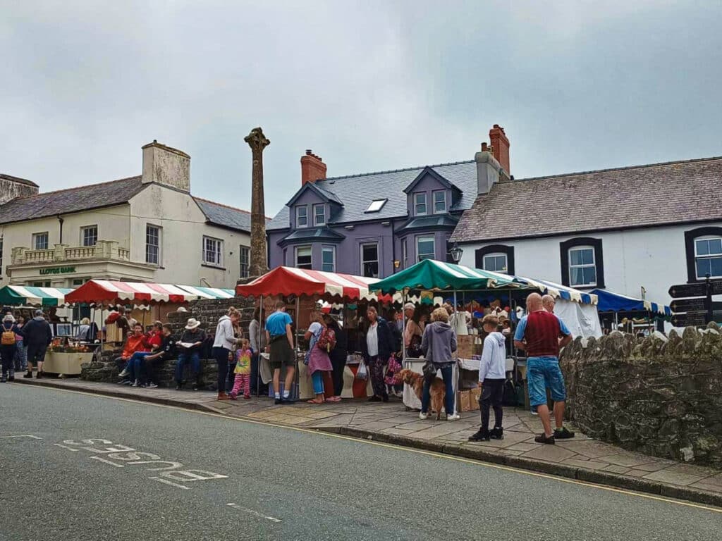view of the crowd at the market in St Davids