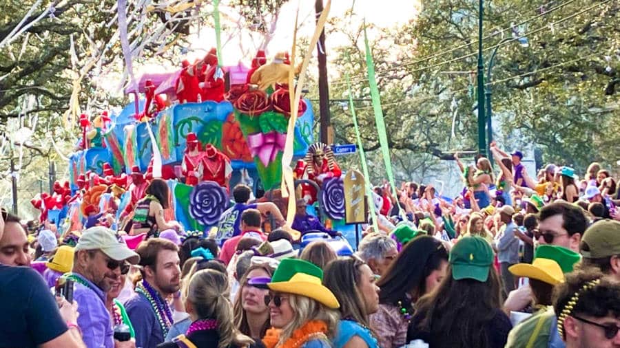 View of the crowd at the Mardi Gras parade in New Orleans