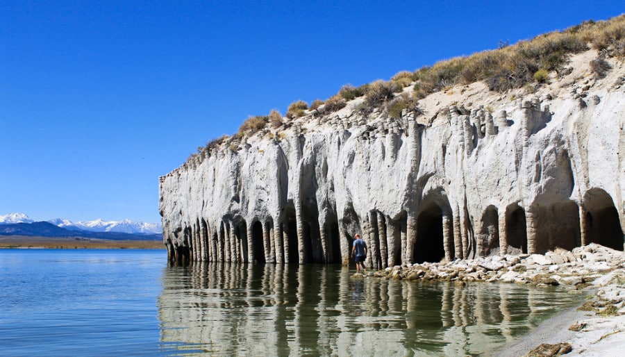 View of the stone columns of Crowley Lake, California.