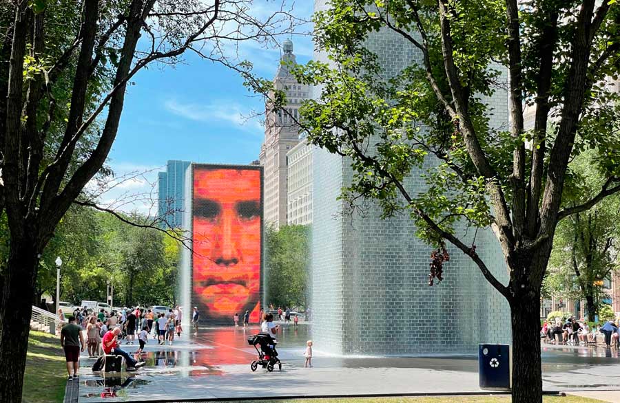 The Crown Fountain from afar in Chicago