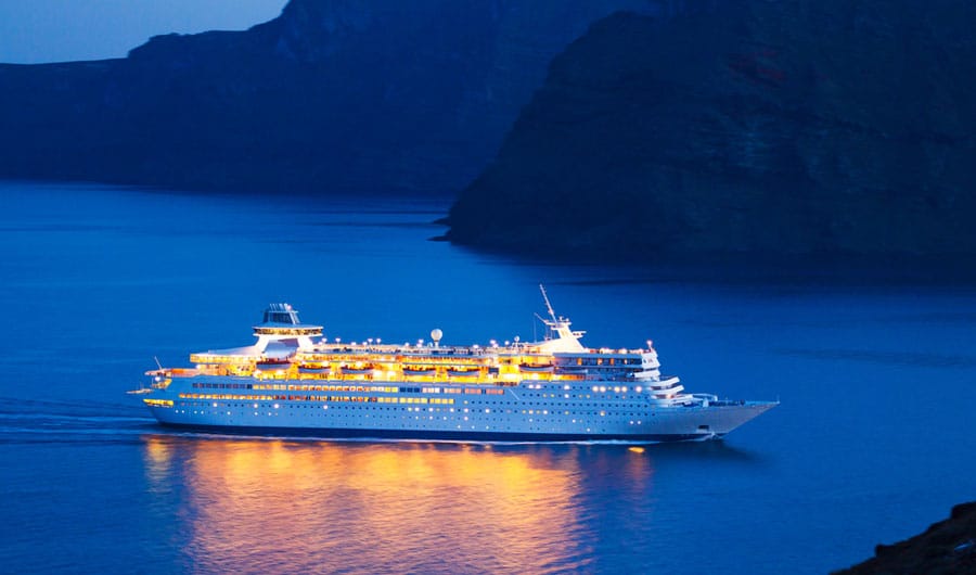 View of a luxury cruise ship on the sea before night