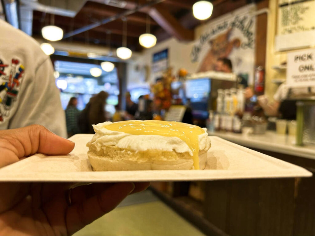 A plate with crumpet from The Crumpet Shop
