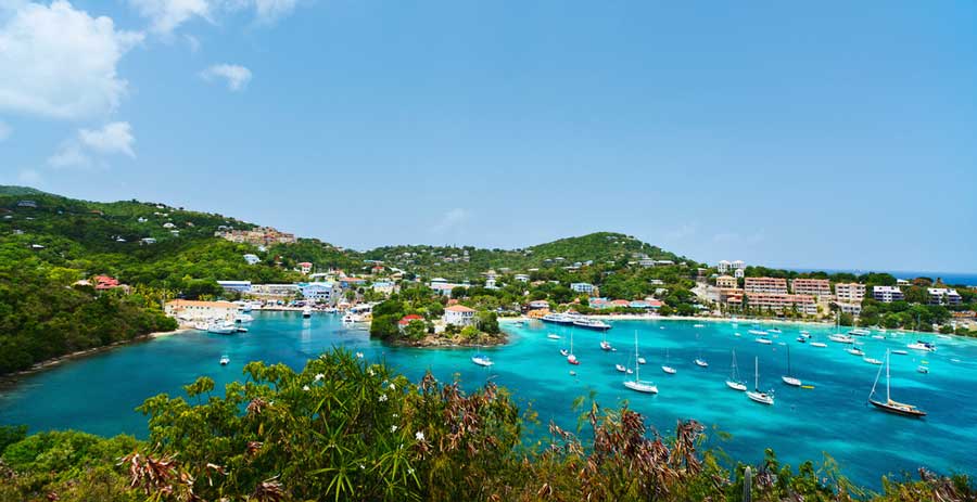 Aerial view of the main town in Cruz Bay
