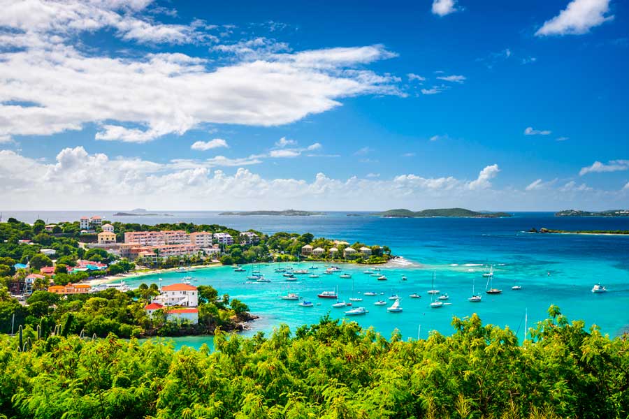 Overlooking view of boats departing from Cruz Bay to St. John