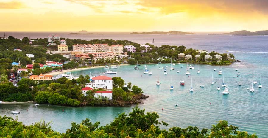 Overlooking view of Cruz Bay during sunset
