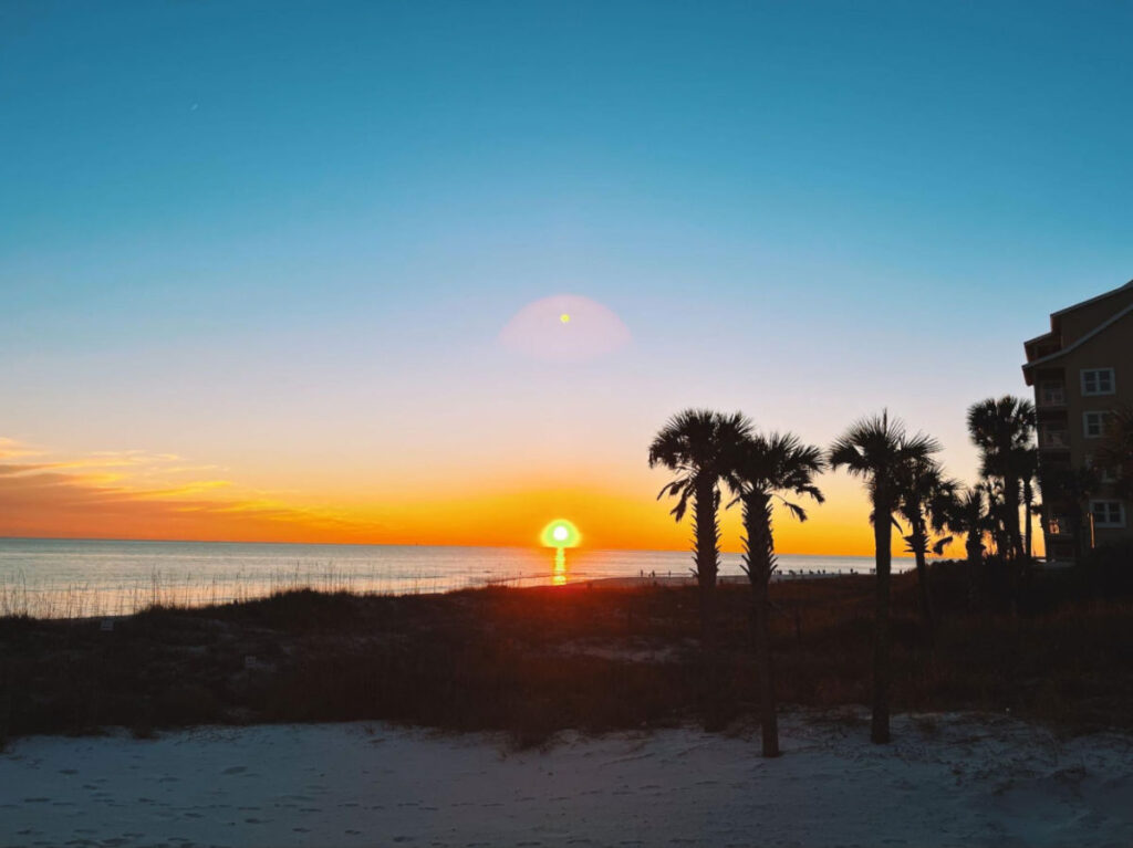 View of Crystal Beach during sunset