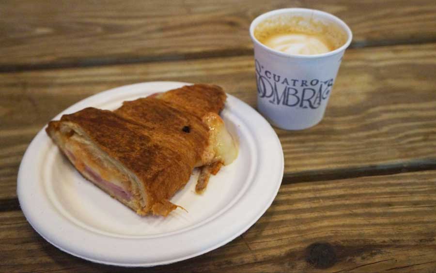 A pastry and a cup of coffee from Cuatro Sombras