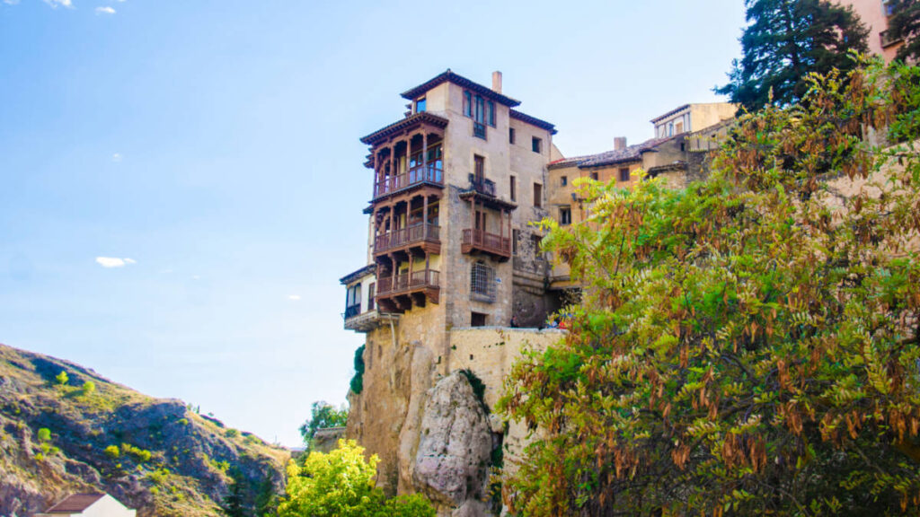 View of the hanging houses on the cliff of Cuenca