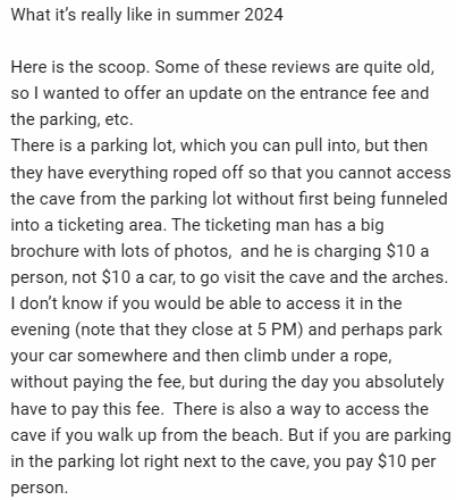 One of the visitors' review for Cueva del Indio