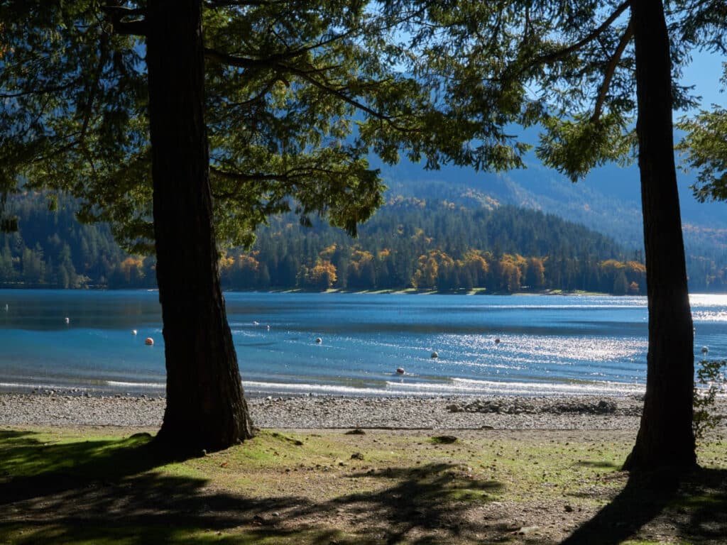 View of blue water at the Cultus Lake Provincial Park
