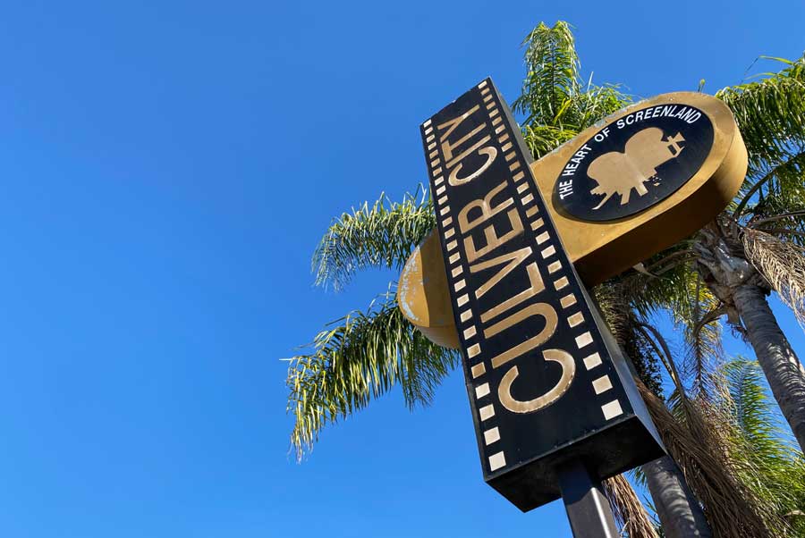 The Culver City sign and the clear blue sky over it