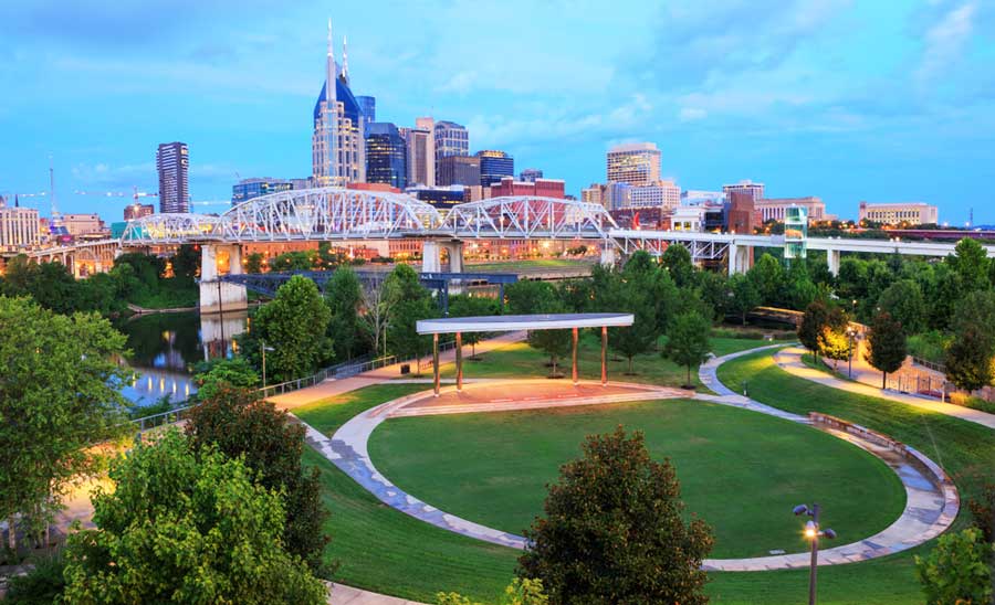 Overlooking view of the Cumberland Park in Nashville