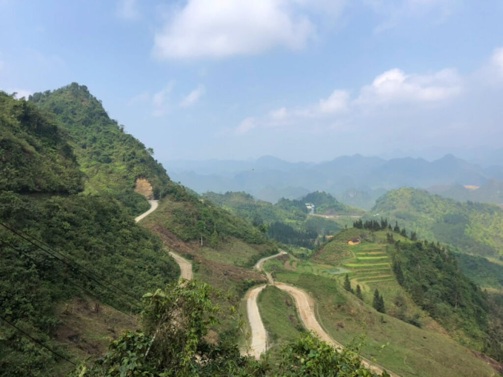 View of the narrow, curvy roads of Ha Giang Loop