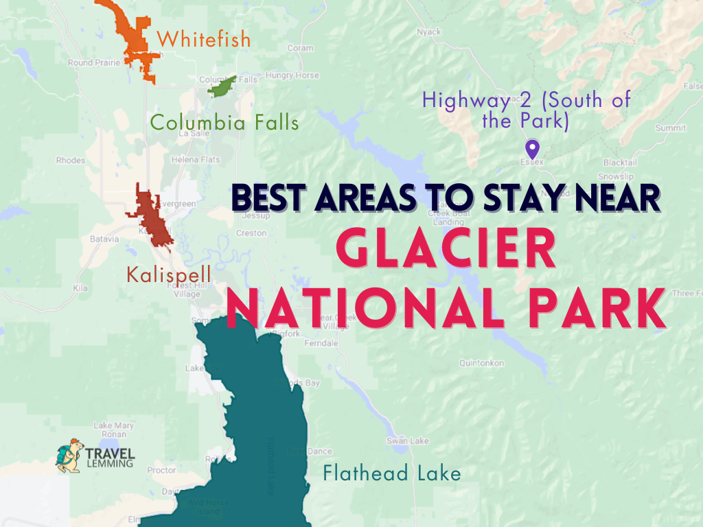 A graphic map that shows the areas Near Glacier National Park
