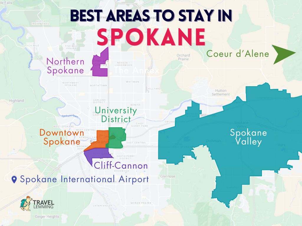 A graphic map that shows the areas in Spokane