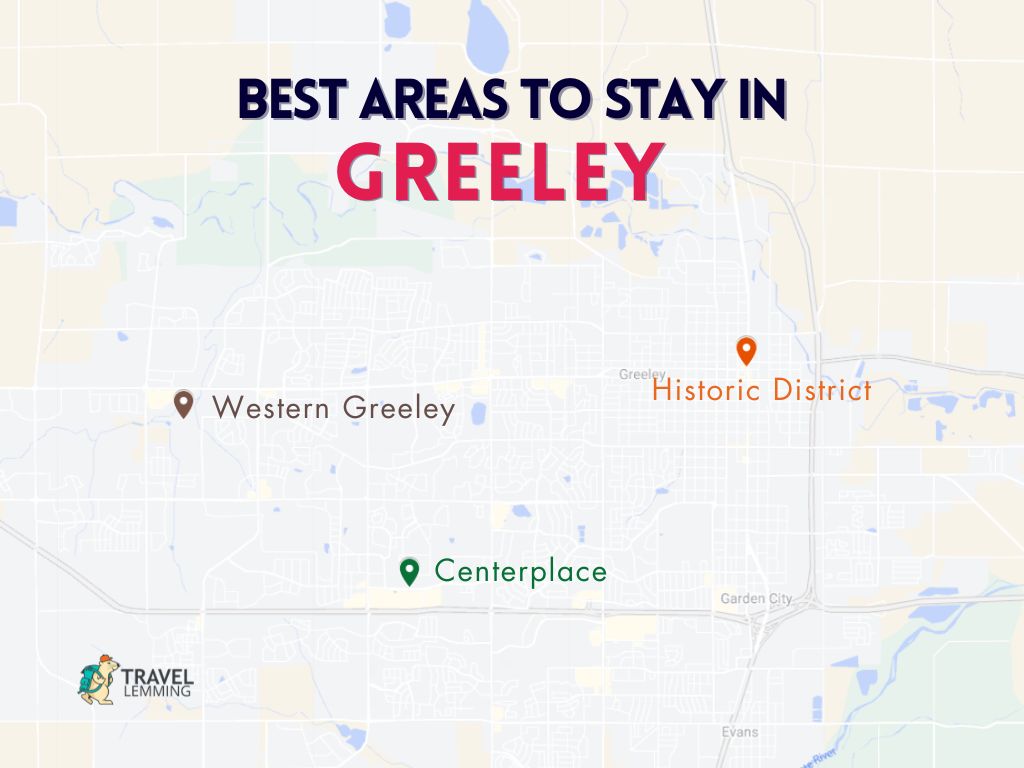 A graphic map that shows the best areas to stay in Greeley