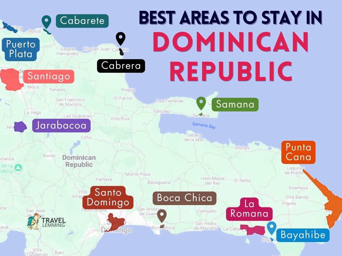 A graphic map that shows the best areas to stay in Dominican Republic