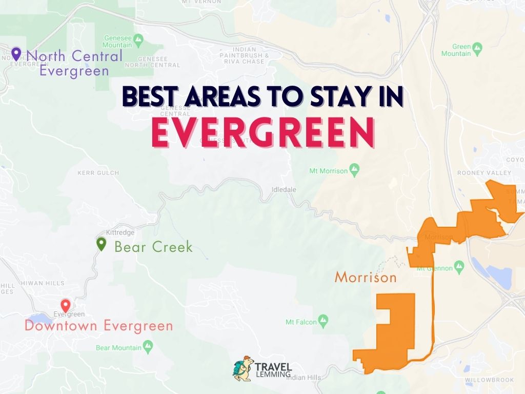 A graphic map that shows the best areas to stay in Evergreen