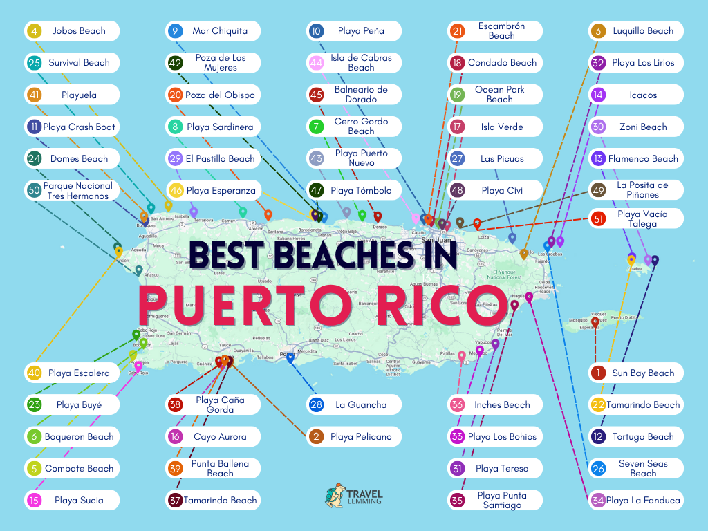 A custom map of the beaches in Puerto Rico