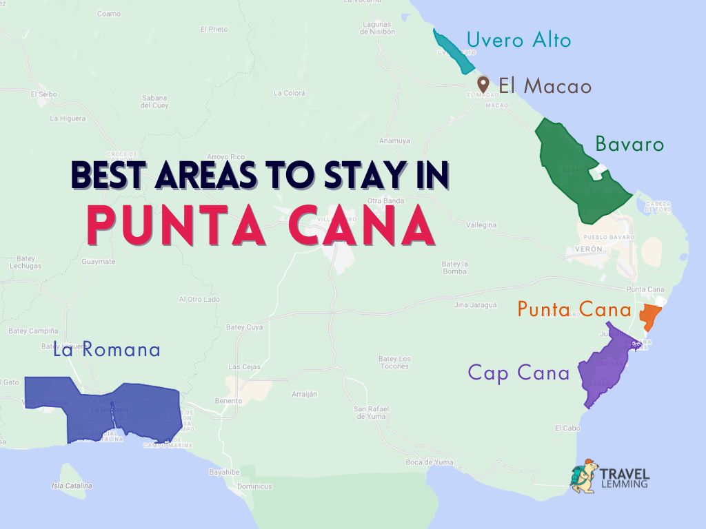 A graphic map that shows the best areas to stay in Punta Cana