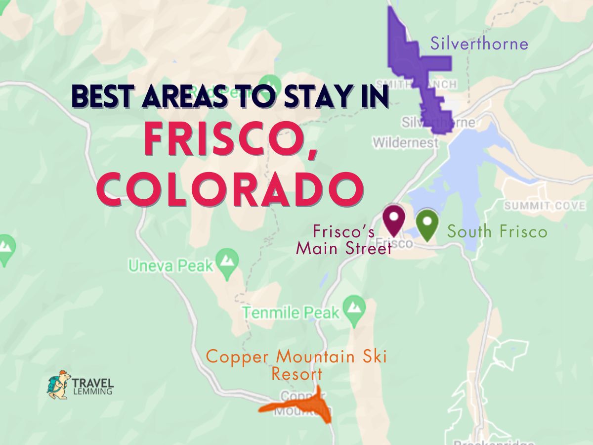 A graphic map that shows the best areas to stay in Frisco