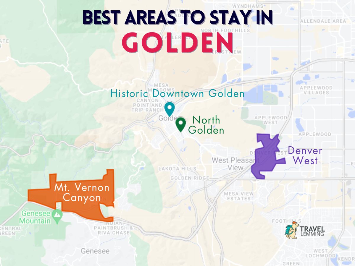 A graphic map that shows the best areas to stay in Golden