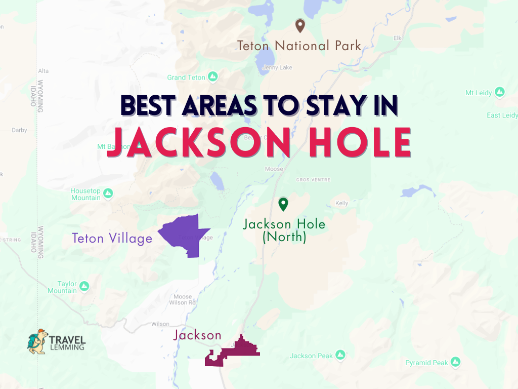 A graphic map that shows the best areas to stay in Jackson Hole