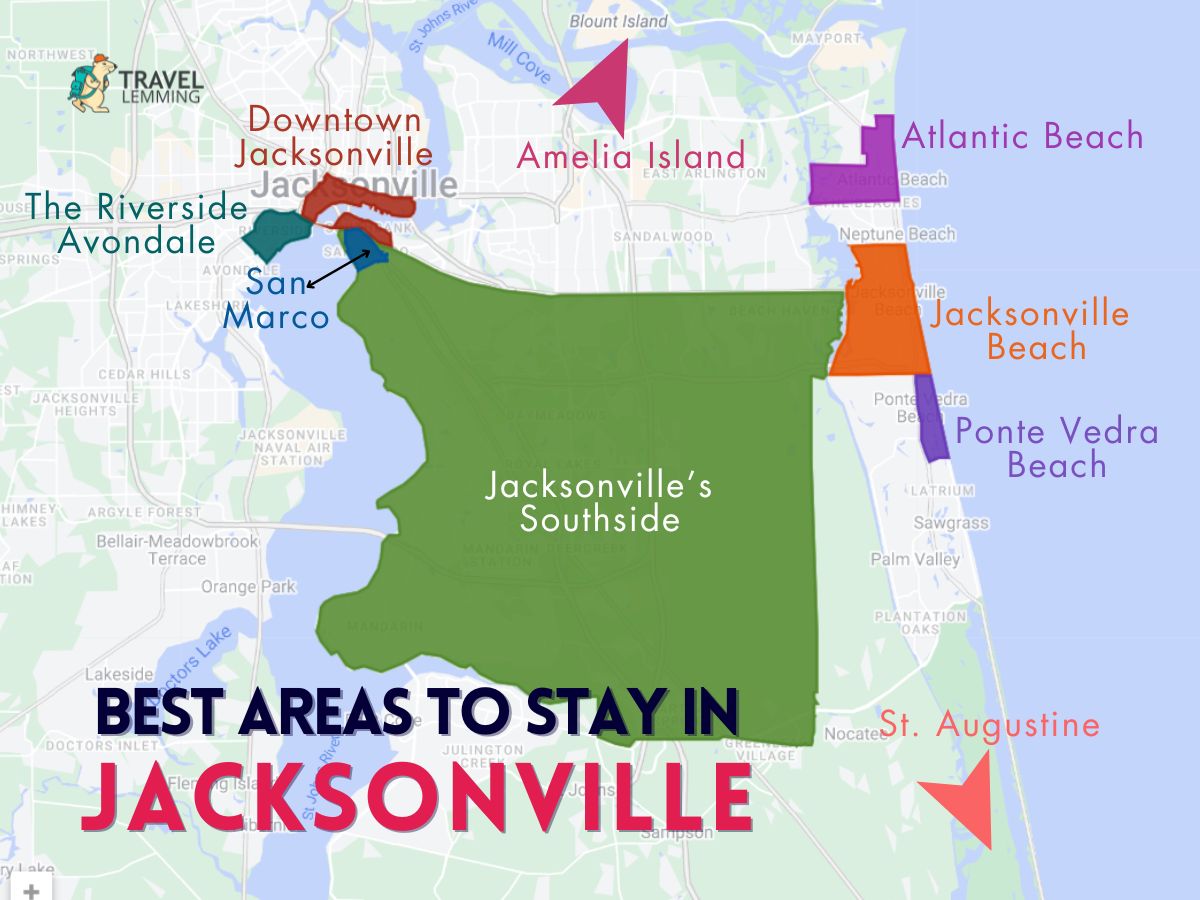 A graphic map that shows the best areas to stay in Jacksonville