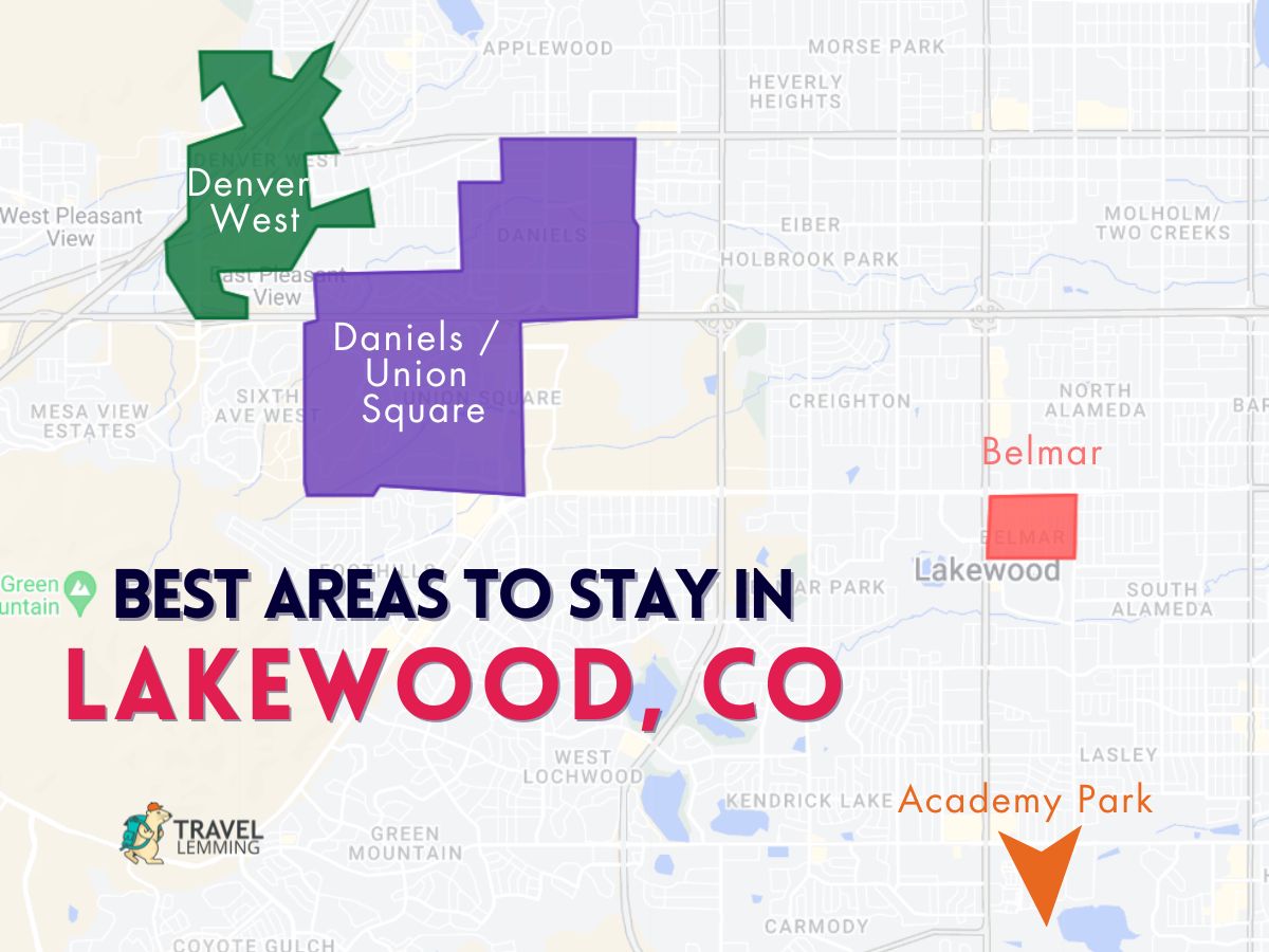 A graphic map that shows the best areas to stay in Lakewood