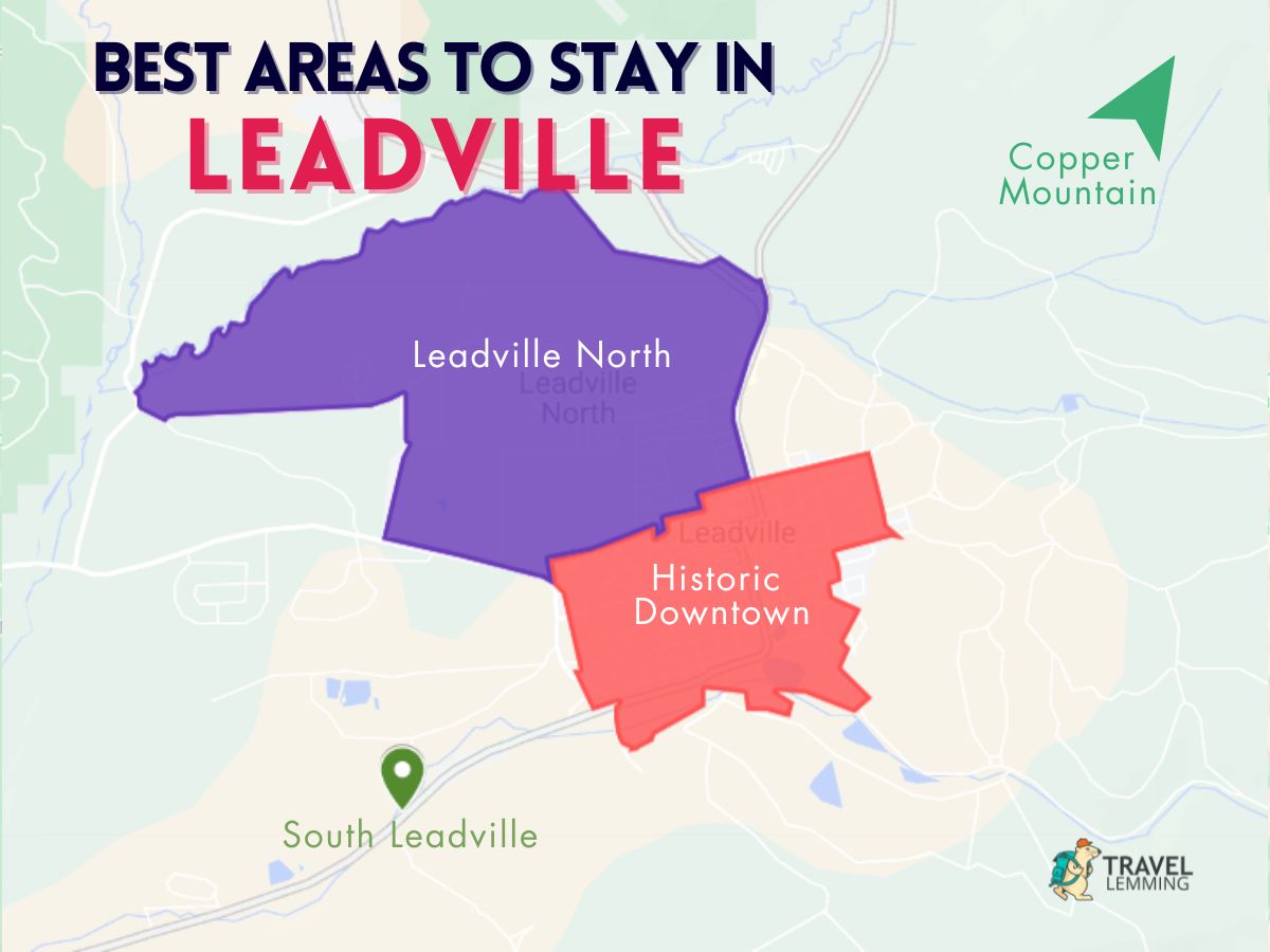 A graphic map that shows the best areas to stay in Leadville