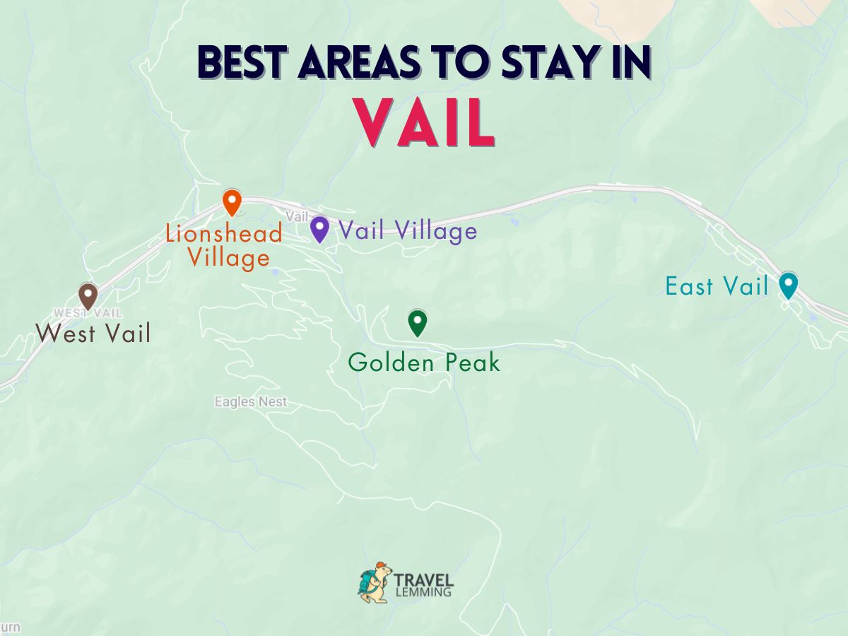A graphic map that shows the best areas to stay in Vail
