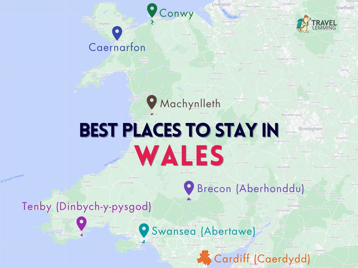 A graphic map that shows the best areas to stay in Wales