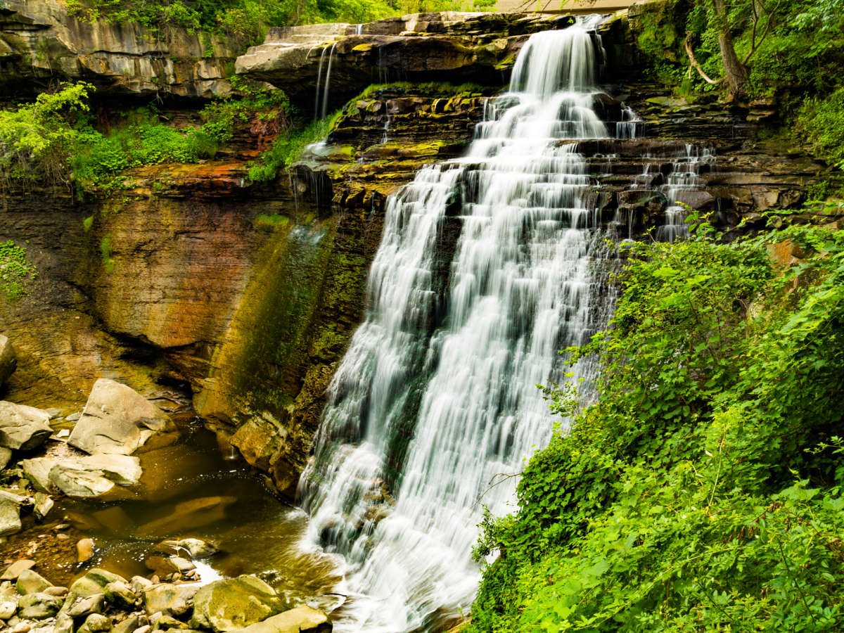 Breathtaking view of the Brandywine Falls on the rocky mountain at Cuyahoga Valley National Park
