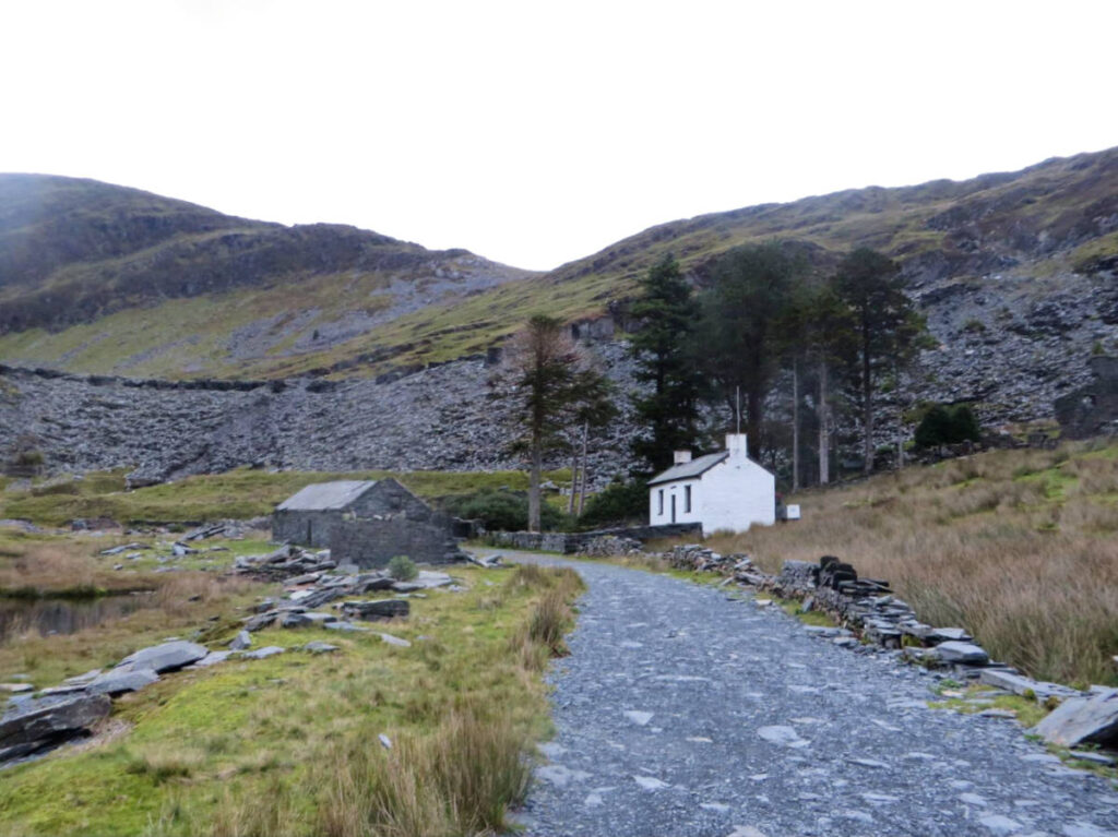 View of the abandoned village below the hills in Cwmorthin