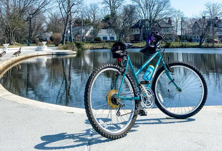 The author's bike by the lakes in Brightwaters